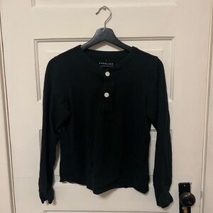 EVERLANE washed black medium henley long sleeve tee with button details